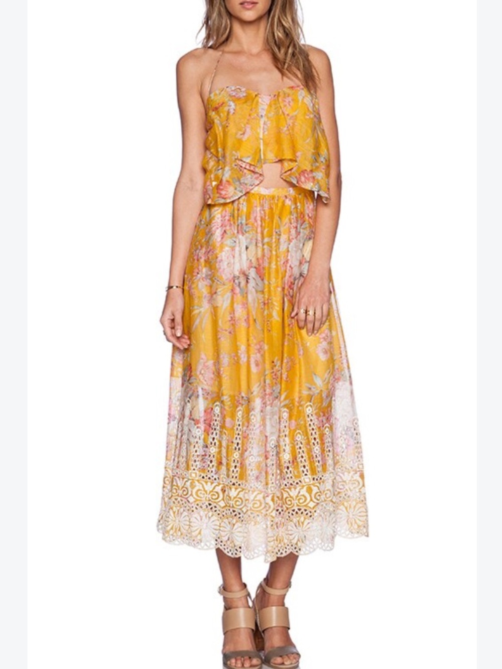 ZIMMERMANN CONFETTI SCALLOP TIE DRESS IN MUSTARD YELLOW - Picture 11 of 12